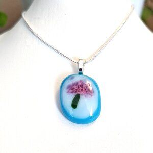 Handcrafted colorful sculptured pendant Floral fused glass jewelry + necklace